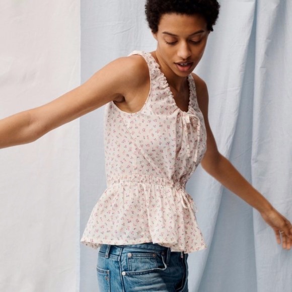 Madewell Tops - Madewell Shirred Drawstring Tank Top Bright Buds size large